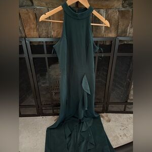 Amazon Blue Pleated Halter Maxi Dress